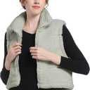 V VOCNI Womens Sherpa Fleece Vest Fuzzy Crop Vest Casual Sleeveless Jacket Zipper Waistcoat Outwear (Gray, L)