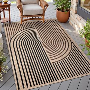 Tangsoo Easy Jute 3x5 Rug for Living Room,Non-Slip Thin Dark Brown Rainbow Indoor Outdoor Area Rug,Washable Boho Farmhouse Carpet for Front Porch Bedroom Patio Entryway