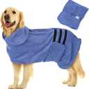 Nobleza Dog Bathrobe  Dog Drying Coat Dogs Towel Robe Pet Dressing Gown Super Absorbent Pet Bathrobe Puppy Towelling Robe Fast Drying Adjustable Pets Towel for Dogs Cat Blue Medium