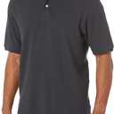 Amazon Essentials Men's Regular-Fit Cotton Pique Polo Shirt (Medium, Black)