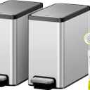 EKO Slim Small Bathroom Trash Can with Lid, Stainless Steel Kitchen Garbage Can with Removable Inner Bucket, 6L / 1.6 Gal 2 Pack Step On Trash Can Combo