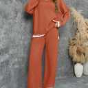 ZESICA Womens Casual 2 Piece Outfits Sweater Sets Long Sleeve Pullover Tops Wide Leg Pants Lounge Set (Orange, M)