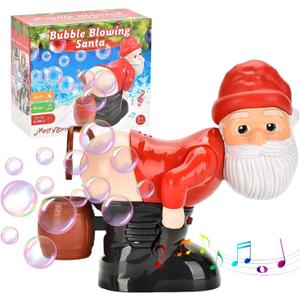 Bubble Blowing Santa,Funny Santa Bubble Blowing Machine with Music & Flashing Lights,Automatic Bubble Blower Santa Claus Bubble Butt Farting Toys,Christmas Stocking Stuffers Gift (Red)