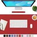 TOWWI PU Leather Desk Pad with Suede Base, Multi-Color Non-Slip Mouse Pad, 36 x 17 Waterproof Desk Writing Mat, Large Desk Blotter Protector (Red)