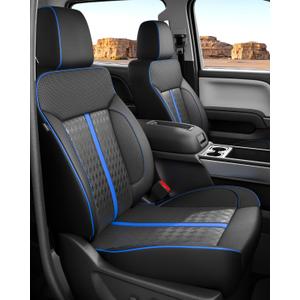 for Chevy Silverado & GMC Sierra Leather Seat Covers Crew Cab 1500 2014-2018, 2500HD 3500HD 2015-2019, Custom Seat Cover Full Set, Pickup Protector Accessories, Black Blue(W/O Rear Cupholder)