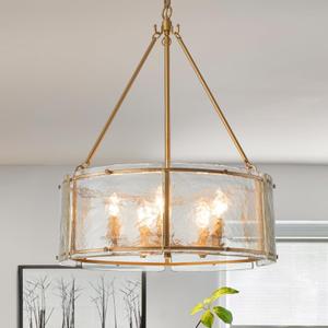 20.47" Glass Gold Chandeliers for Dining Room,Drum Dining Room Light Fixtures Over Table,Hanging Pendant Light for Hight Ceiling,Foyer,Living Room,Entryway,Kitchen