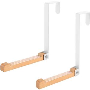 szhdxsy 2pcs Metal & Wood Door Hooks Foldable Easy to Carry Non-Perforated Clothes Hooks Used for Hanging Coats Hats Towels Bags Keys (White)
