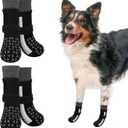 SCENEREAL Anti Slip Dog Socks to Prevent Licking Paws, Dog Shoes for Hot/Cold Pavement, Paw Protector Traction Control on Hardwood Floor, Dog Shoes Booties for Puppy Small Medium Large Senior Dogs (L(Pack of 4), Sporty Style-Black)