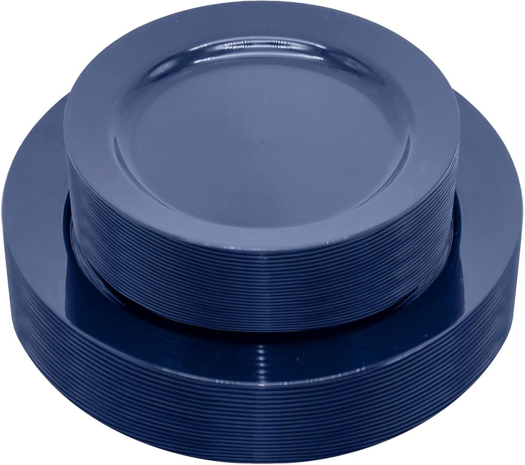 50 PCS Blue Plastic Plates Heavy Duty Navy Blue Plates Disposable include 25 Dinner (10.25") & Dessert/Salad (7.5") for Birthday, Wedding, Graduation