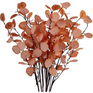 7PCS Long Artificial Eucalyptus Stems 35.4" Tall Fake Branches With Silk Apple Leaves Faux Fall Orange Plants Bouquet Flowers Arrangements Accessories For Home Fireplace Table Vase Decorations
