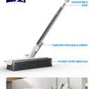 Floor Scrub Brush with Long Handle, 3 in 1 Scrape and Heavy-Duty Stiff Bristle Floor Scrubber Brush with Squeegee and Tweezer for Cleaning Tile Wall Deck Bathroom Patio Garage Kitchen (White)