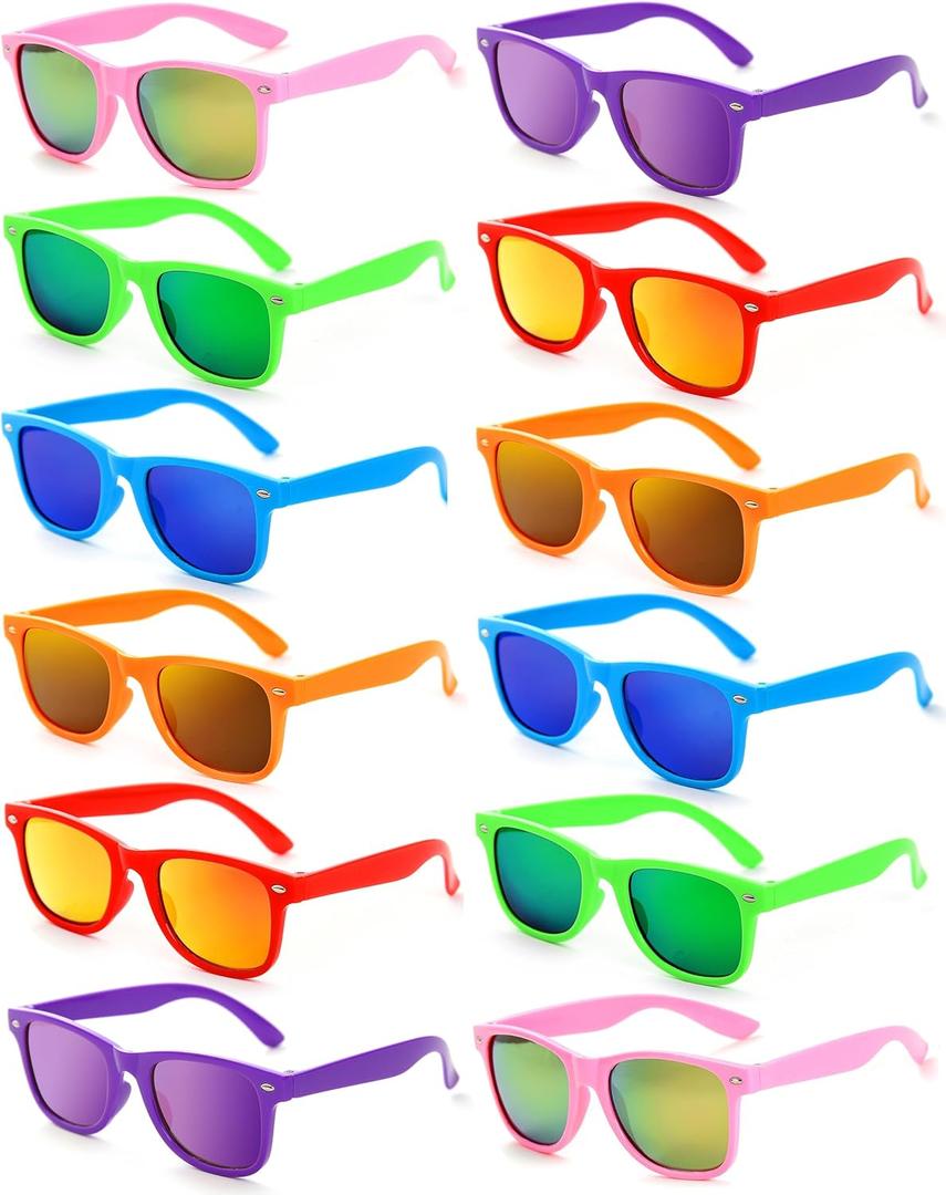Party Sunglasses Bulk - Adult Retro Plastic Pack of 12 Vintage Sunglasses for Men Women - Party Favors (Multicolor Frames With Multicolor Lenses-1)