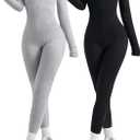 Floerns Girl's 2 PCS Long Sleeve Jumpsuit Square Neck One Piece Bodysuit Sports Rompers (Black and Grey, 9 Years)