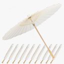 21" Paper Umbrellas for Weddings Wooden Handle Parasol Umbrella Decorative Chinese Japanese White Paper Painting Umbrellas Crafts for Wedding Bridal Party Décor 11 pc