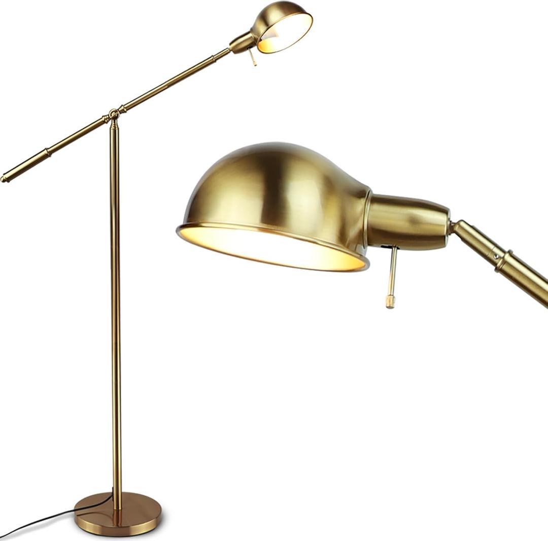 DLLT Metal Floor Lamp, Adjustable Swing Arm Reading Standing Lamp, 9W Modern Pole Light Brass Task Lighting for Living Room Bedroom Office Home Decor, E26 Bulb Included, Gold