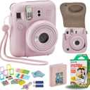 Fujifilm Instant Mini 12 Camera + Accessory Bundle & Compatible Custom Case + Fuji Instant (20 Shots) Designer Mini Photo Album (60 Pockets) (Blossom Pink)