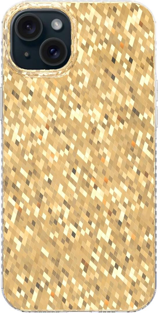 LONLI Hue - Champagne Gold Diamond Facet Sparkling Phone Case for iPhone 15 - [Sparkle Glow Finish, Luxe Glitter Protection] - [360 Shock-Absorbent Bumper] - for iPhone 15