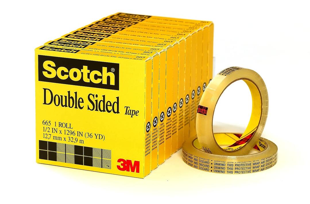 Scotch Permanent Double Sided Tape Refill Rolls, 1/2"" x 36 yds, 3"" Core, Clear, 12 Rolls (665-12PK, 6 Packs of 2)  Photo-Safe Adhesive for Office, School, Crafts, Packaging
