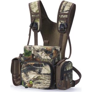 TIDEWE Binocular Harness Chest Pack with MOLLE System, 2 Detachable Pouches, Silent Magnetic Closure, Lightweight & Waterproof Bino Harness for Hunting, Hiking & Birdwatching, Next Camo G2