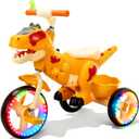 NMM Dinosaur Tricycle for Toddlers, Kids Trike with Music, LED, Tricycles for 3-5 Year Olds, for Rider, Big Wheel, Storage Basket, Horn, Toddler Bike for Boy, Dinosaur Toys for Kids 2-4 4-7