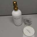 Luxury Glass Hand Soap Dispenser Bathroom Set by Brighter Barns - Hand Soap Dispenser with Stainless Steel Pump - Glass Bottle with Round Tray - White and Gold Bathroom Decor & Accessories (Gold)