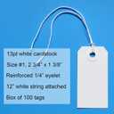 100 White Tags with String Attached - #1, 2 3/4 x 1 3/8, Paper Blank Hang Labels with String and Reinforced Eyelet