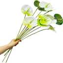 10 pcs 24"Artificial Anthurium Flowers with Stem, Fake Flower Filler Plants Real Touch Flower for Spring Home Decor,Table Centerpieces, Wedding Party Decor,Background Wall Decor (Mix White/Green)