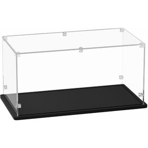 Acrylic Display Case 15x8x8 Inch Cube- 3mm Thick Acrylic Display Box with Black Wooden Base, Assemble Dustproof Showcase Clear Display Case for Collectibles Figures Doll Toys Models Cars