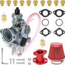 26mm VM22 Carburetor for Predator 212cc Honda GX160 GX200 196cc CT200U KT196 Moto Mini Bike and Go Kart 6.5HP Engine with 38mm Air Filter,Intake Manifold,Main Jets(Red)