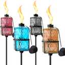 4 Pack Colorful Glass Garden Torch 12 oz Outdoor Torch Garden Dcor,60-Inch Upgraded Citronella Torches with 3-Prong Grounded Stake for Party Patio Pathway