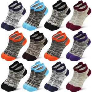 Kids Socks Boys Girls Ankle Striped Athletic Heel Tab No Show Low Cut Socks 12 Pairs 1-14 Years (Gray)