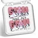 10 Pcs Handmade Press on Nails Square Medium Fake Nails with White French Tip Leopard Print Design 3D Flower Acrylic False Nails Pink M Size Press Ons Nails Medium for Women
