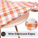 Smiry Round Picnic Tablecloth, Elastic Waterproof Fitted Vinyl Tablecloths for 57"-68" Tables, Flannel Backed Buffalo Plaid Table Cover for Dining, Camping, Outdoor, Thanksgiving, White and Orange