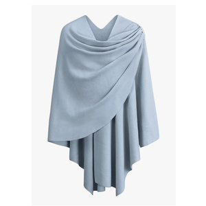 PULI Womens Cream Large Cross Front Poncho Sweater Wrap Topper Knitted Elegant Shawls Cape for Fall Winter