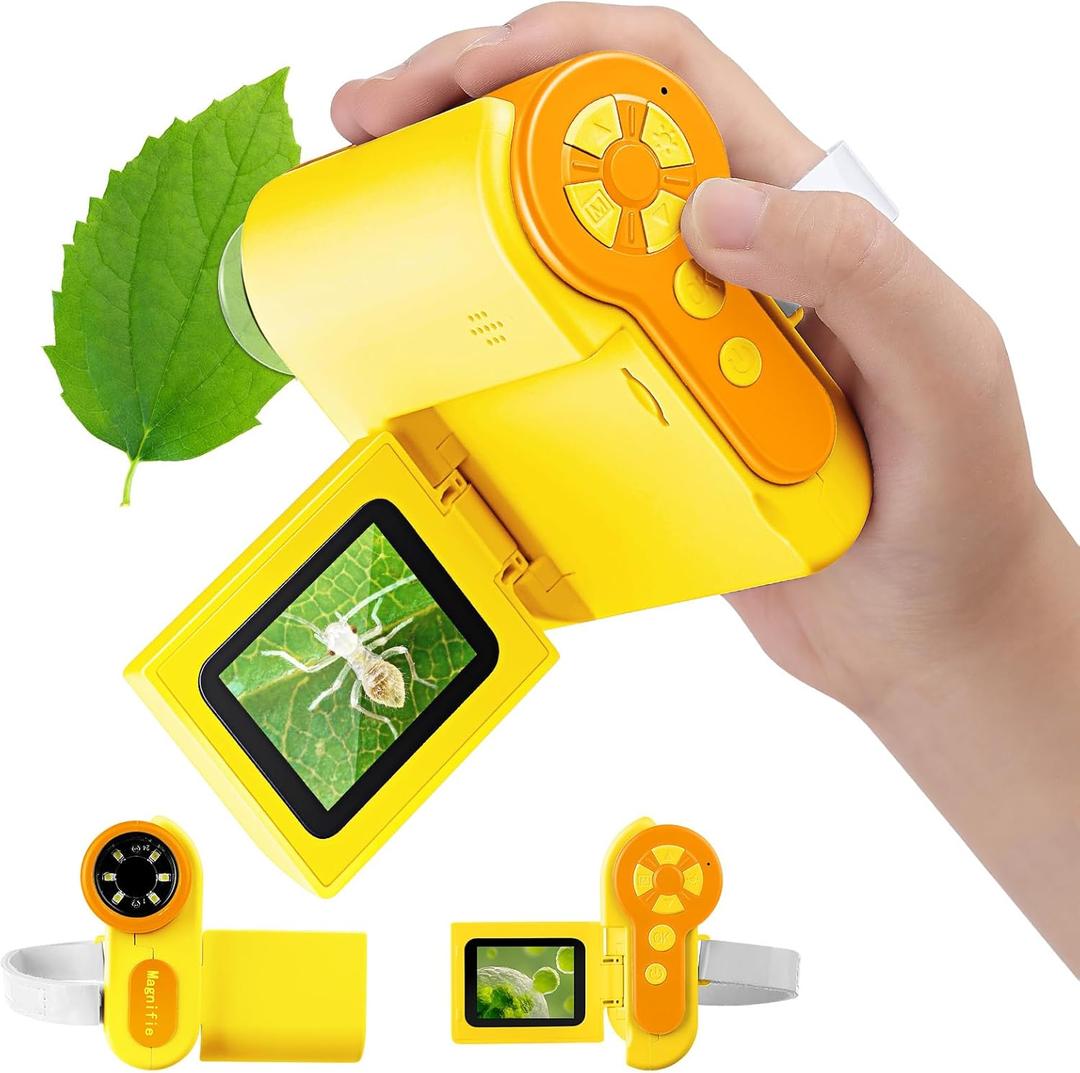 1000X Microscope for Kids 8-12, 4K HD Screen with 6 LED Lights, Portable Microscope for Outdoor STEM Learning, Rechargeable Science Kit, Birthday Easter Gifts for Kids (Yellow)