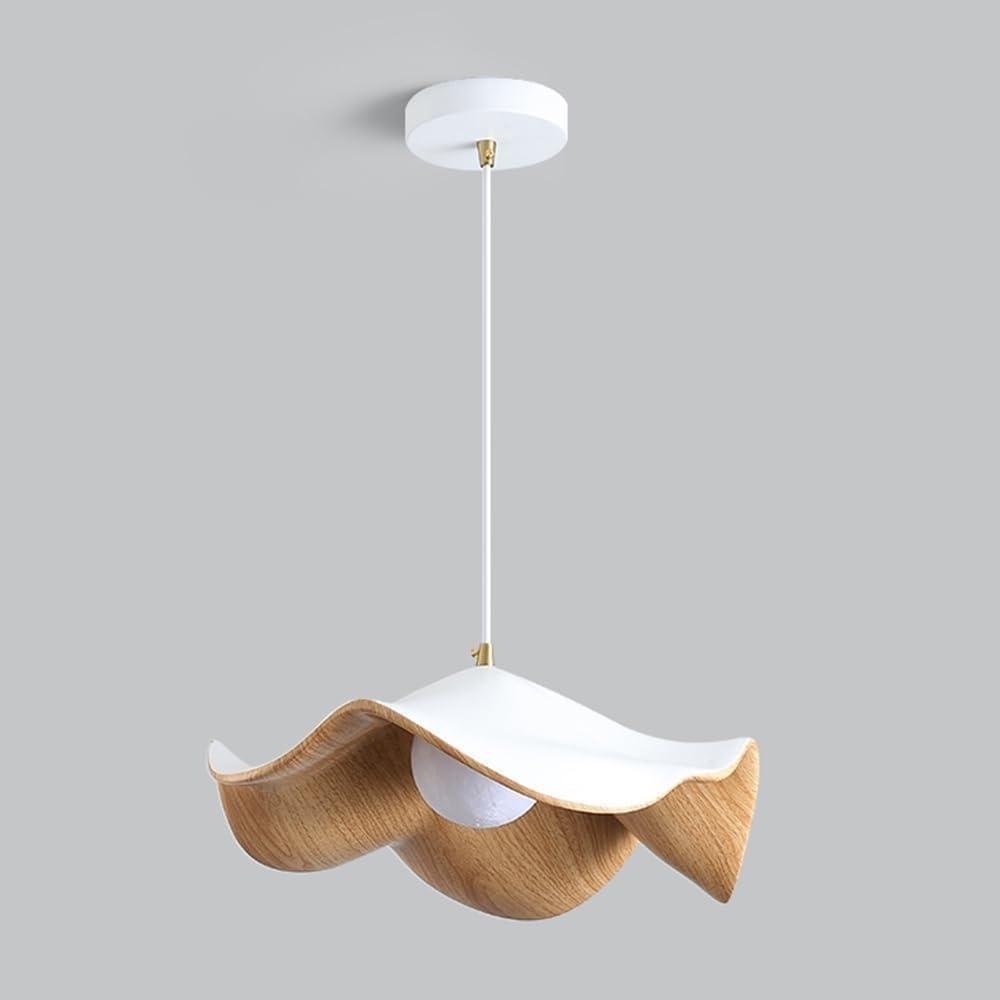 Modern Simple Resin Lotus Leaf Pendant Lamp Screw Fixture G9 Iron Walnut Grain Bedroom Suitable for Children's Room Corridor Living Room Balcony Lamp (40cm, White)