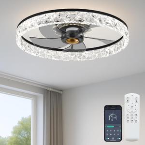 Fszdorj 20'' Ceiling Fan with Light and Remote,Balck Low profile Fandelier