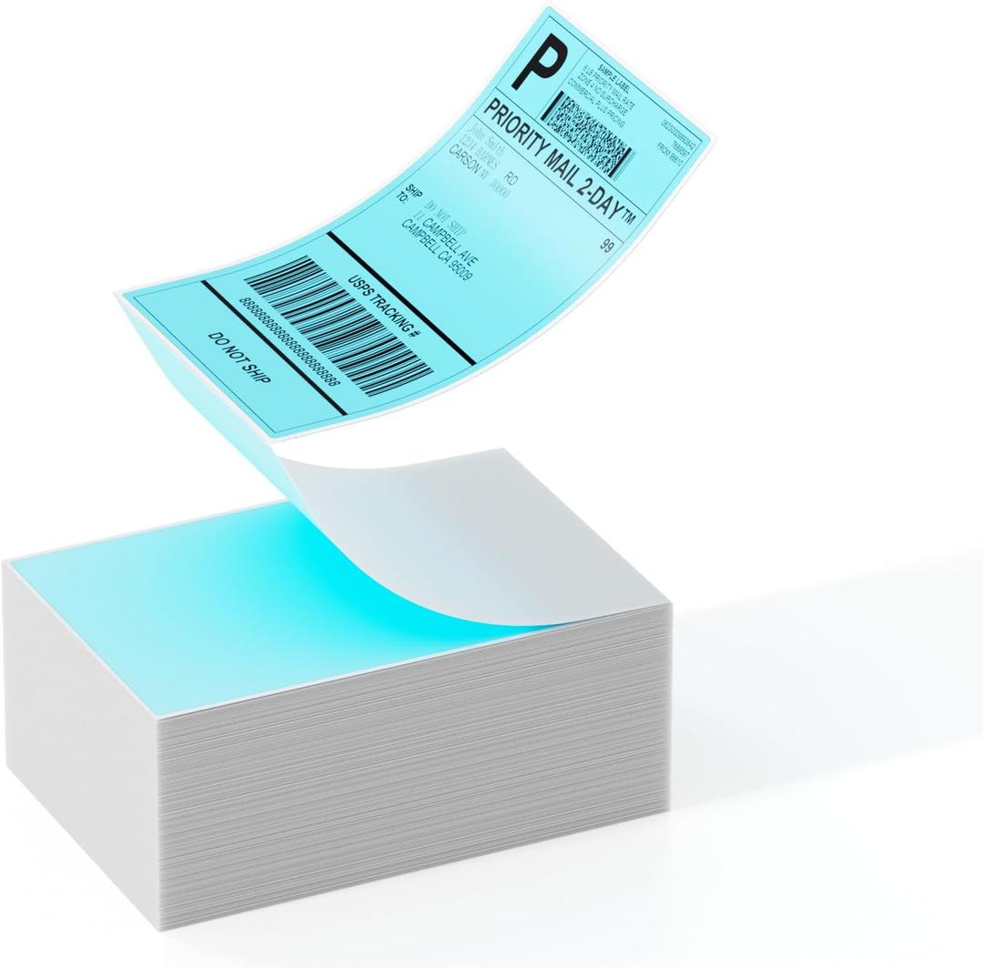 Label KINGDOM Thermal Label Printer Paper, 4"x 6" 500-Fanfold Blue Stickers for Polono, Phomemo Direct Thermal Printer for Shipping Address Label, 1 Roll