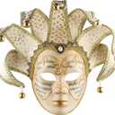 Masquerade Venetian Jester Mask Music Mardi Gras Wall Decorative Art Collection Mask (White)