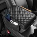 JOYTUTUS Center Console Cover for SUV Sedan, Thick Arm Rest Pad with Storage Bag Leather Middle Console Protector, 12.6" x 7.8" x 2.16" (Black)