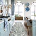 DEXI Kitchen Mats Cushioned Anti Fatigue, 23x86 Floor Padded Runner Rug Non Slip, Waterproof Standing Comfort Memory Foam for Front Sink Laundry, Blue White