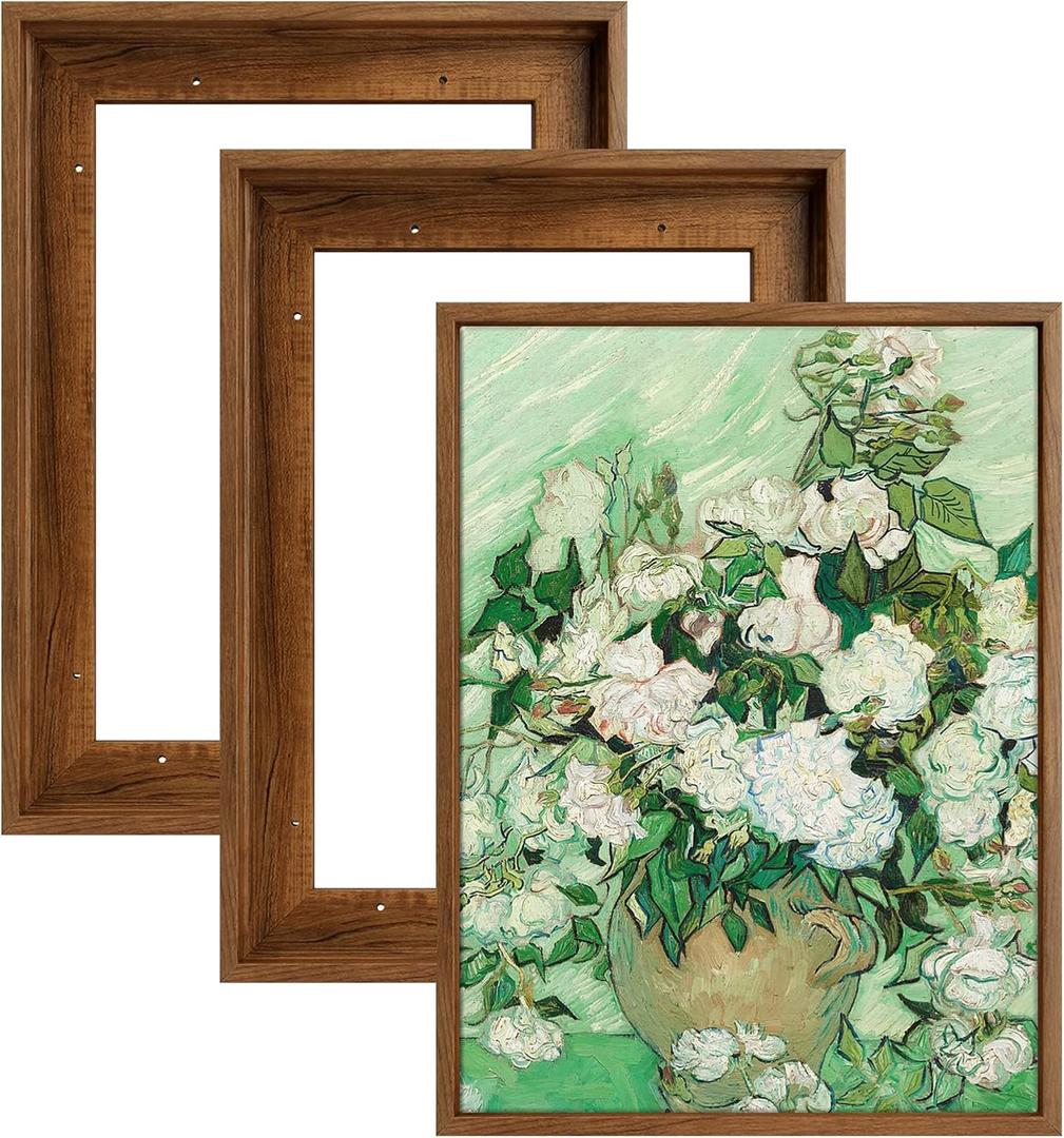 Floating Frame for 5x7 Inch Canvas Painting with 0.6-0.8 Deep, 3 Pack Floater Frame for Canvas Prints, Art frame for Wall Prints Diamond Painting Paint by Numbers (Dark Brown)