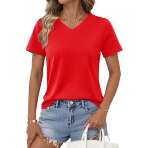 YUCOLEN Women's Short Sleeve Tee Shirts UPF 50+ Soft Breathable V Neck T-Shirts Basic Fashion Tops (Medium)