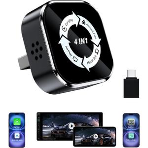 Wireless CarPlay Adapter 4-in-1,2026 Upgraded Screen Mirroring,Support Mirror Link/AirPlay for Apple CarPlay & Android Auto,for Cars with Wired CarPlay, Fast Auto-Connection, Plug & Play