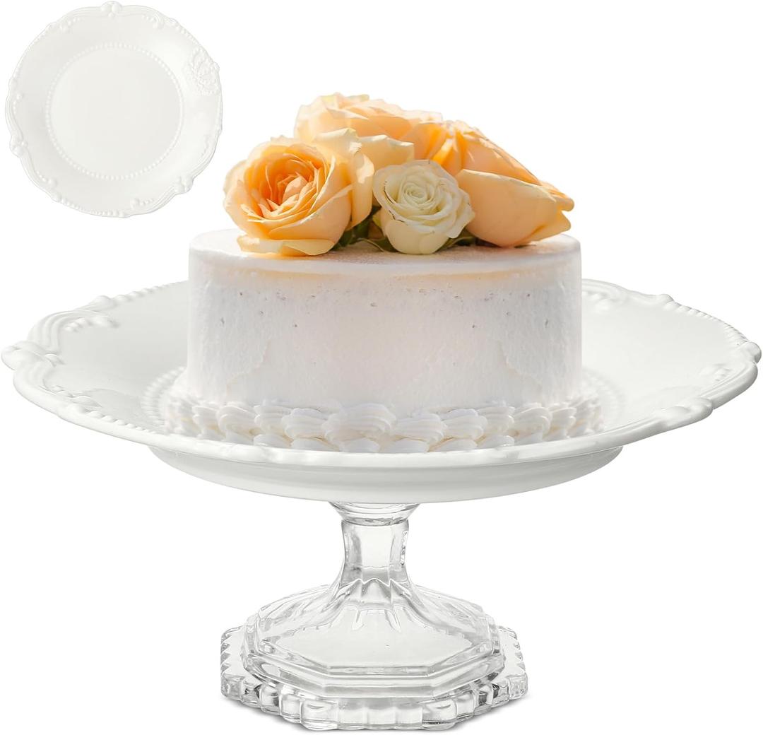 Lallisa 8 Inch Porcelain Wedding Cake Stand for Party White Porcelain Cake Plate Christmas Round Dessert Stand for Baby Shower Birthday Home Decoration