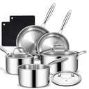 3 Ply Stainless Steel Cookware Set, AIVIKI 10Pieces Pots and Pans Set, Induction Kitchen Cookware Set, Oven Safe to 500℉, Chef Quality Cooking Set w/Fry Pans, Saucepans, Dutch Oven, Kitchen Essential