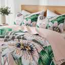 Yogeneg Queen Quilt Bedding Set,White Green Botanical Pattern Blush Full/Queen Quilt Set,3 Piece Lightweight Soft Summer Bedspread Coverlet with 2 PIillow Shams,All Season(Blush,90"x96")