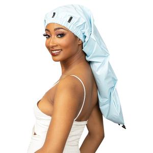 Esha Girl - Shower Cap for Extra Long Hair, Braids, Locs, Twists Waterproof Snug Fit Guarantees No Leaks Easy Button Up (Light Blue, X-Long (30" x 9"))