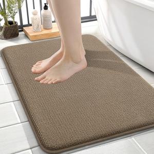 OLANLY Thick Memory Foam Small Bathroom Rugs 24x16, Extra Soft Absorbent Bathroom Mat, Quick Dry Bath Mats, Non-Slip, Machine Washable Carpet for Bathroom, Tub and Shower, Home Decor Accessories, Tan