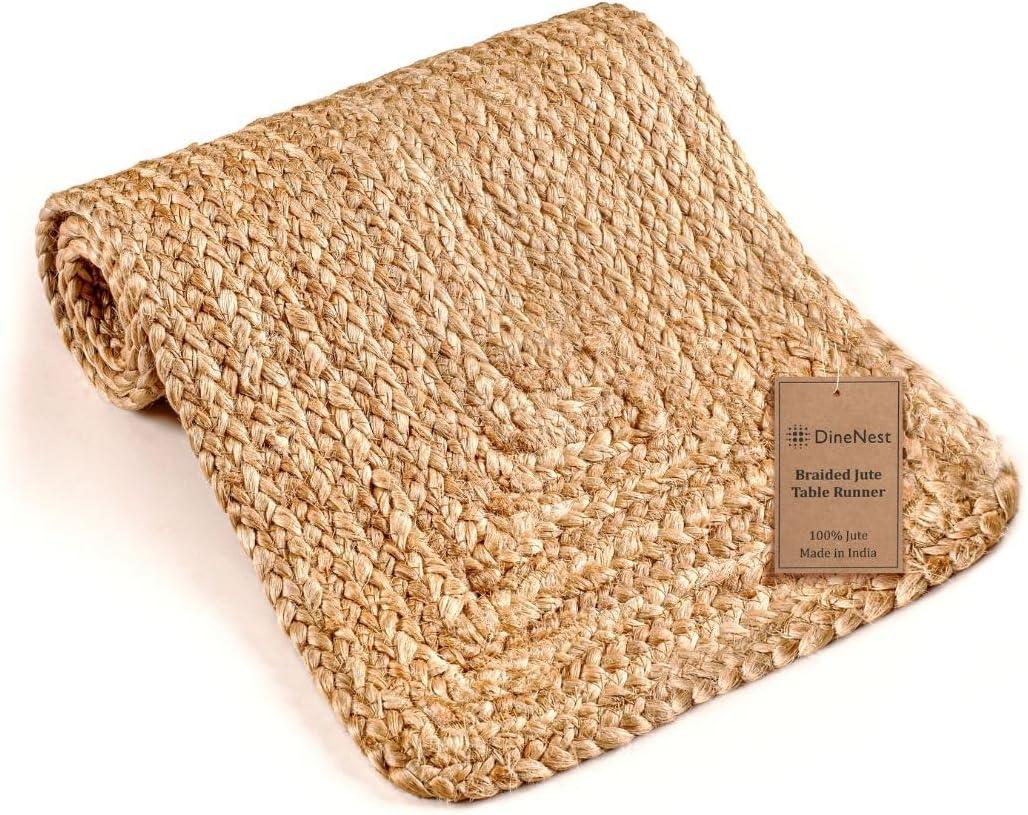 DineNest Handcrafted Braided Jute Table Runner 13x36 Inch - Handwoven Rustic Vintage Table Decor, Non-Slip Heat Resistant for Dining, Coffee, or Entryway Tables - Farmhouse 100% Jute Table Runner